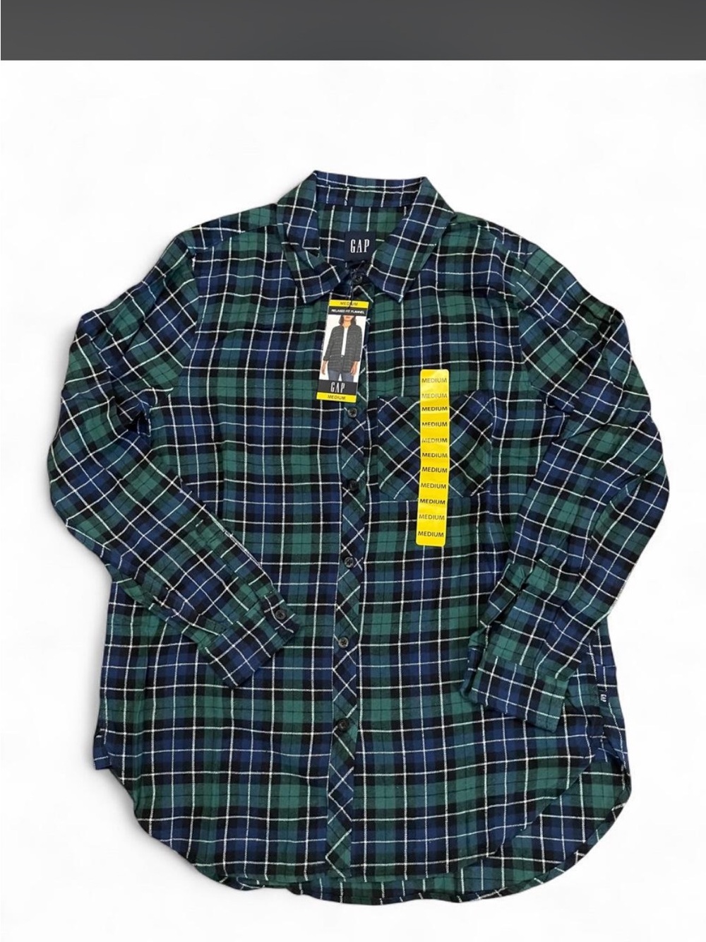 GAP Women's Green and Navy Plaid Button-Up Shirt